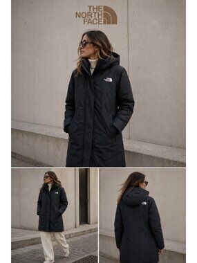 The North Face Women’s HyVent Long Hooded Parka Coat Black XS Plaid Lined